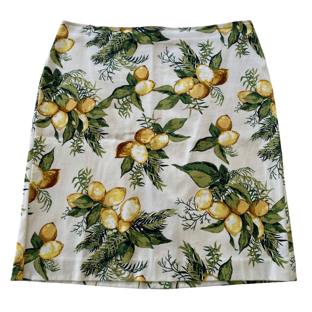 Talbots Lemon Print A-Line Straight Skirt Womens 12 Cotton Brunch Preppy Coastal
